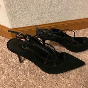 Black suede strappy pumps from WHBM
